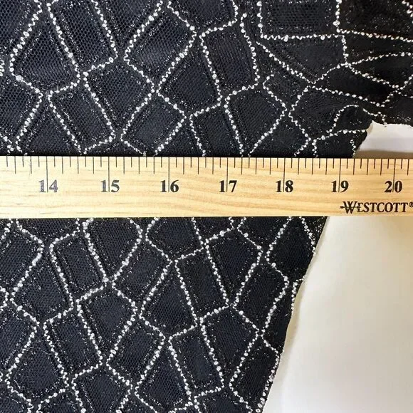 NESS Top Women L Black Silver Faux Fur Trimmed Turtleneck Sheer Regency Glam - Picture 5 of 8